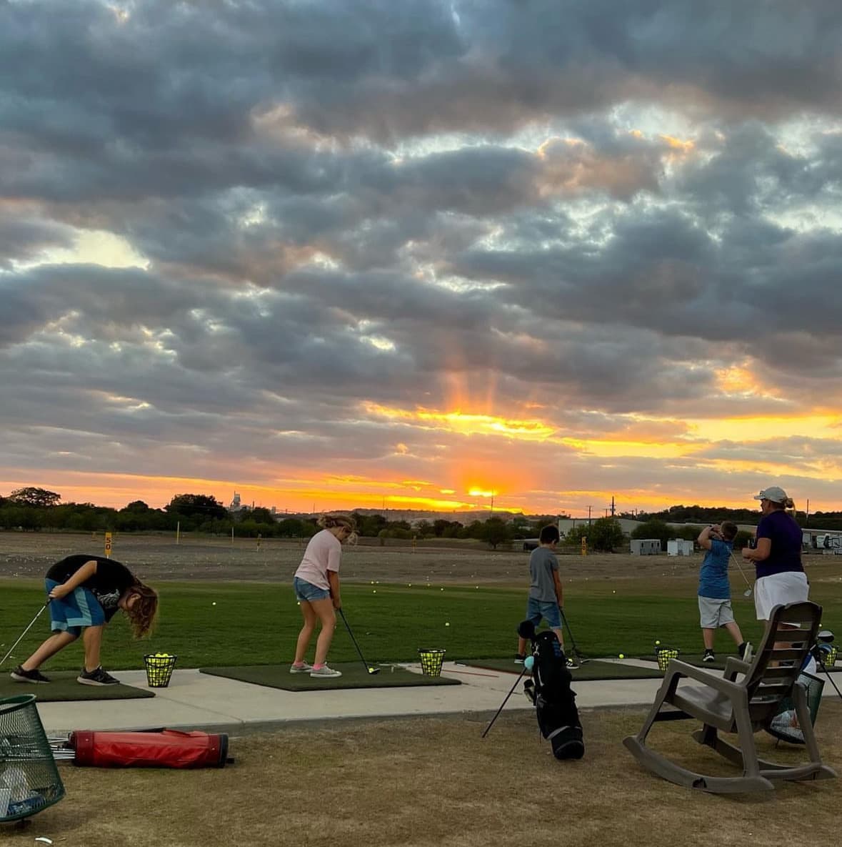 Driving range at sunset